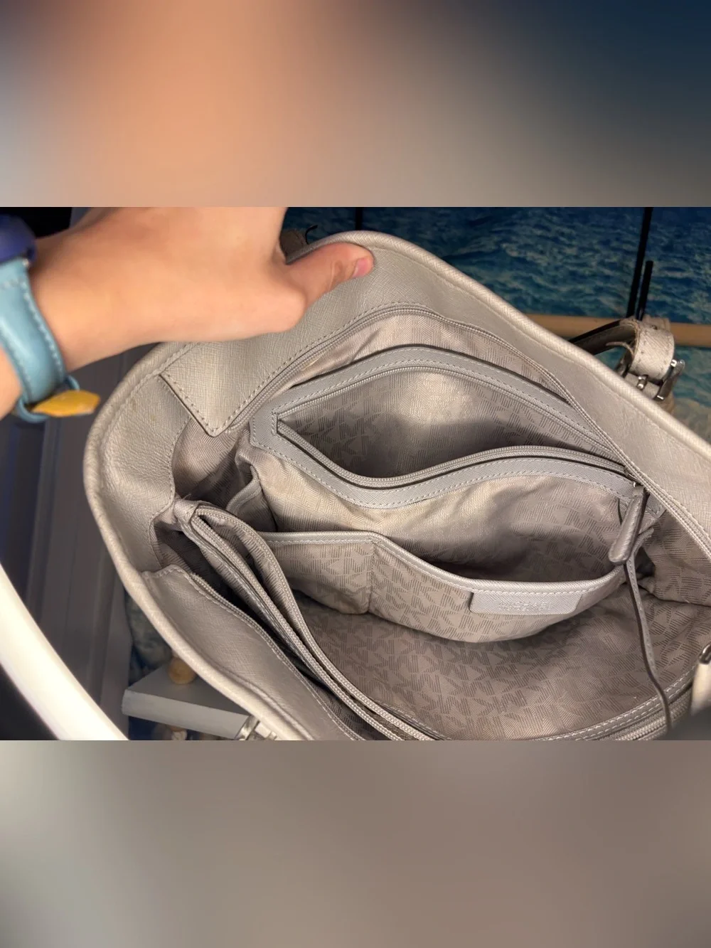 Michael Kors Leather Snap Pocket Tote Bag in Taupe Gray